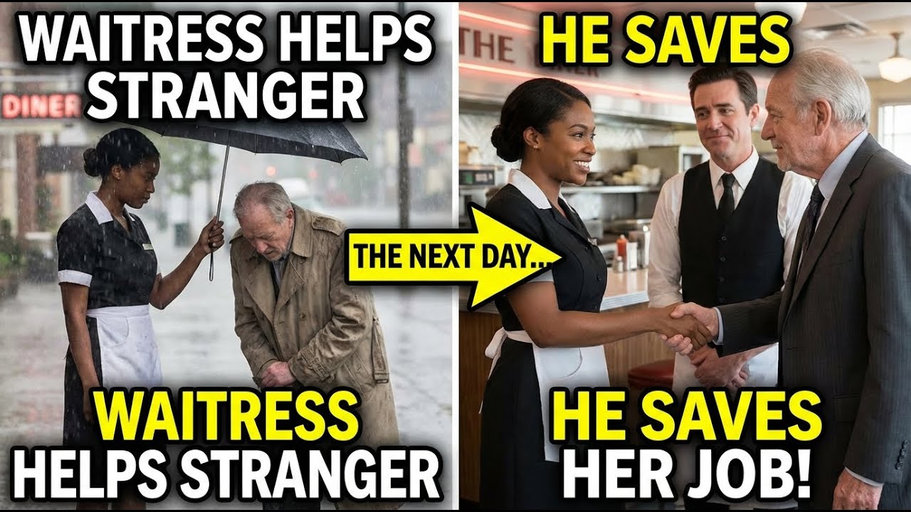 Poor Black Waitress Helps Elderly Man in the Rain — Next Day, He Saves Her Job