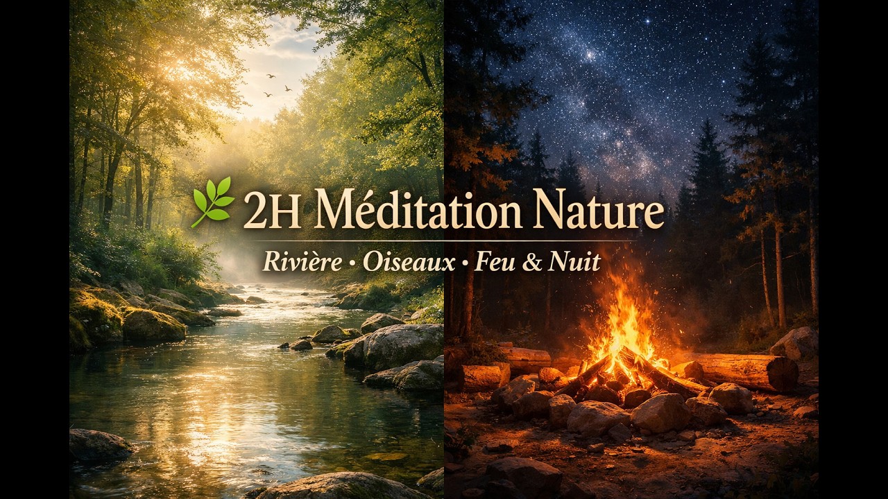 🌊 2 Heures de Méditation Nature – Rivière, Oiseaux & Feu de Nuit 🔥🌙#meditation #relaxation #nature