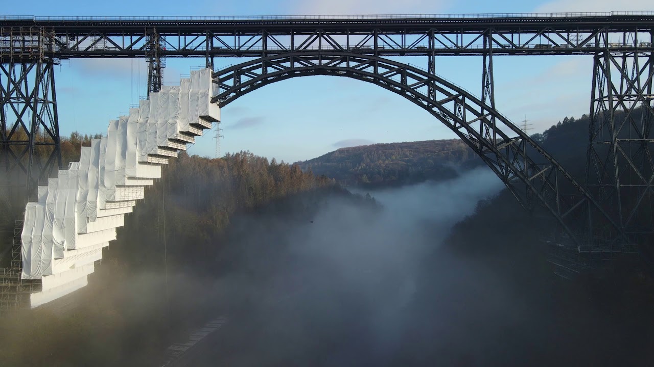 Fantastic Müngstener Bridge. TV work for RTL with DJI Mavic Air 2 Drone