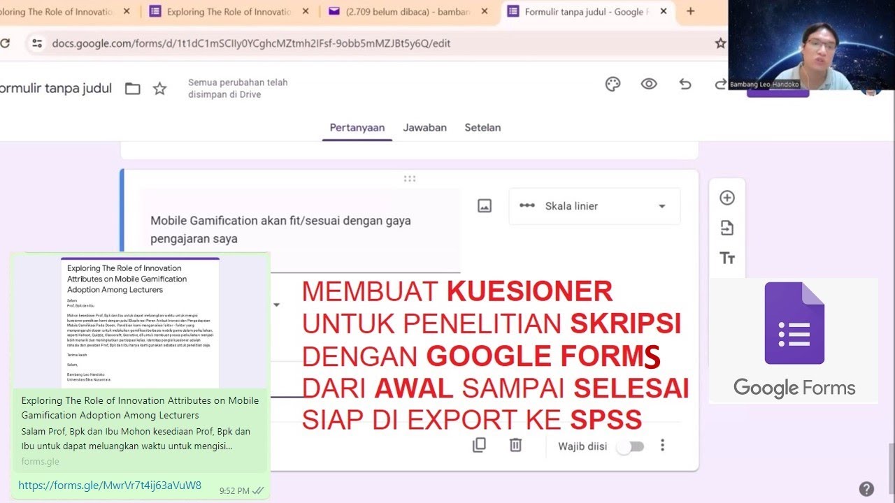 Membuat Kuesioner Penelitian Skripsi Dengan Google Forms dari awal sampe selesai siap export ke SPSS