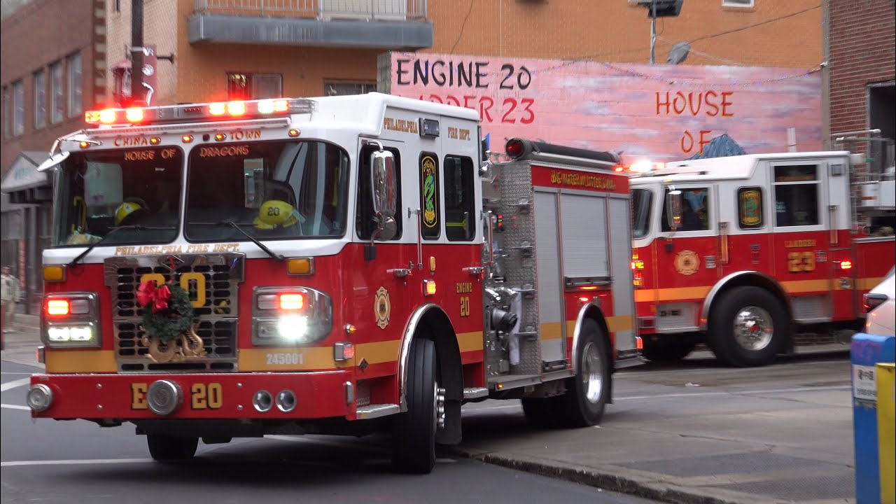 Philadelphia Fire Department Engine 20 & Ladder 23 responding to separate assignment