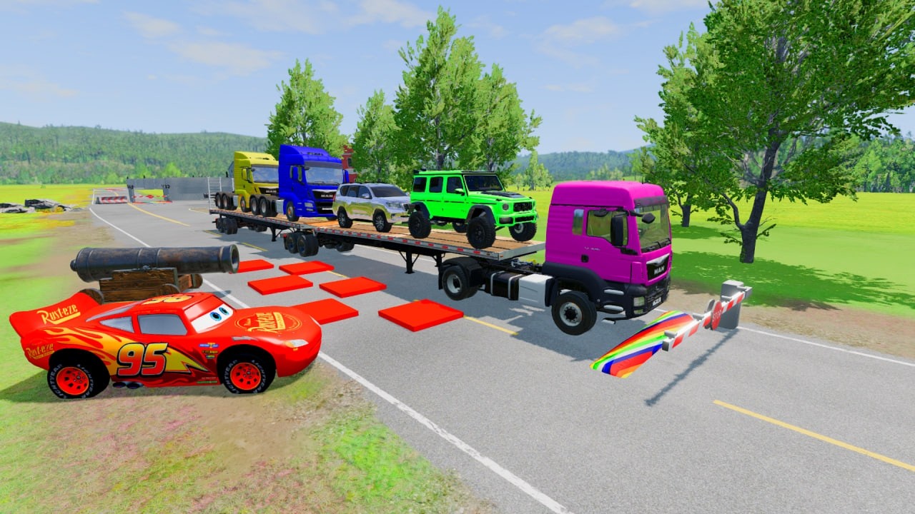 Flatbed Truck McQueen | Transportation with Truck - Pothole vs Car # | BeamNG.Drive Gameplay