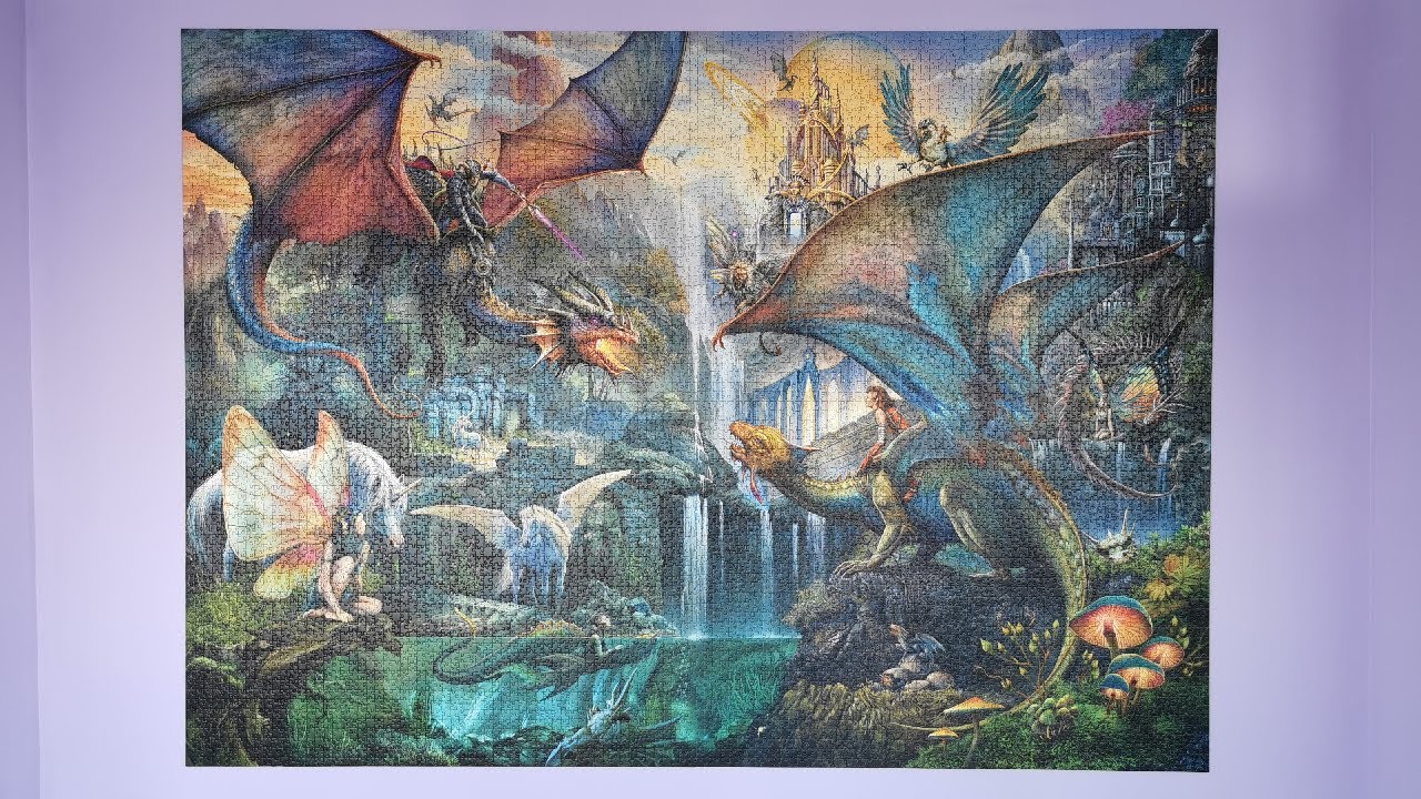 Ravensburger 9000 Magical Dragon Forest - time-lapse of putting together a 9120-piece jigsaw puzzle