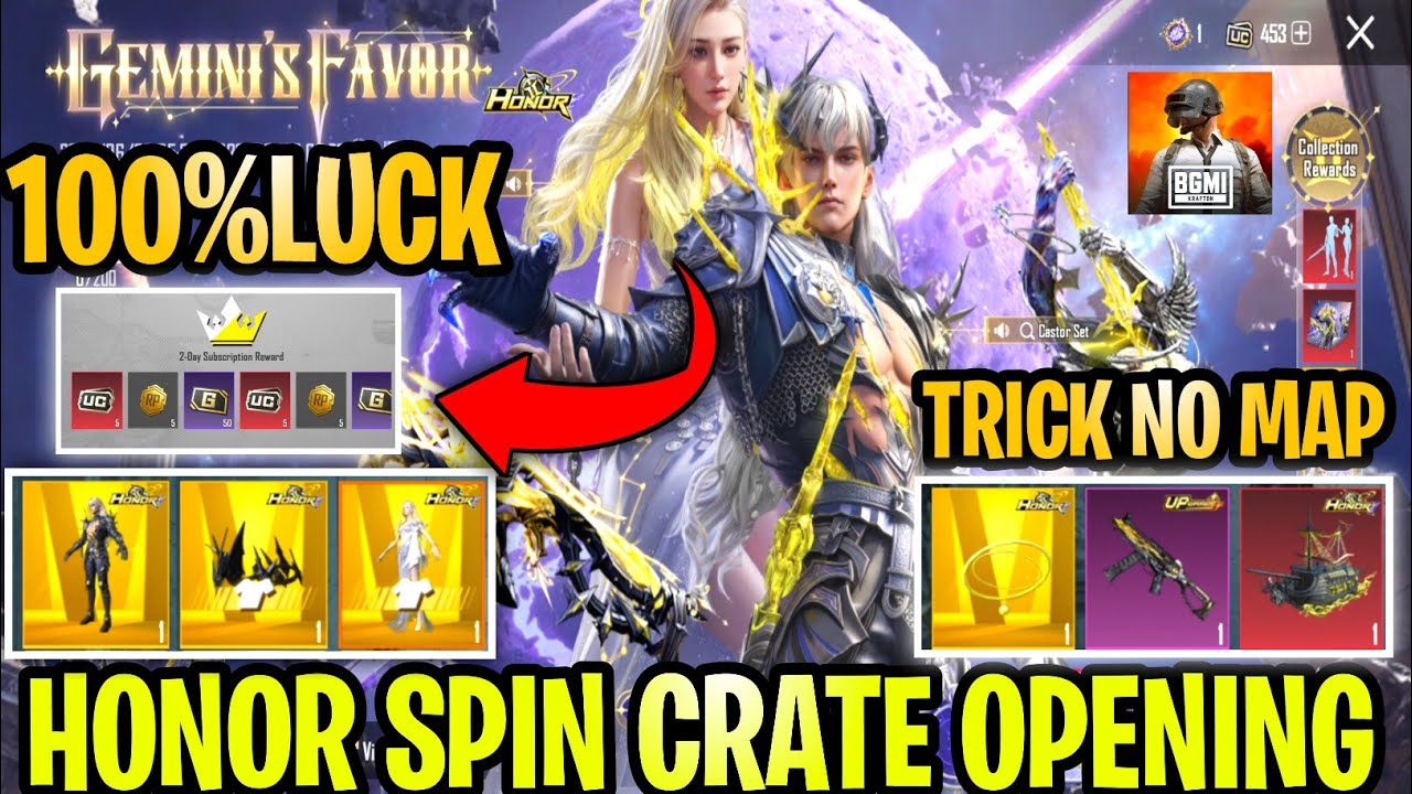 100% NO LUCK 😍HONOR SPIN CRATE OPENING BGMI | GEMINI FAVOR HONOR SPIN \ TRICK TO CRATE OPENING BGMI 