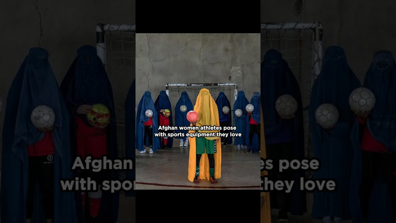Afghan women athletes pose with sports equipment they love #womenrights #humanrights #womensports