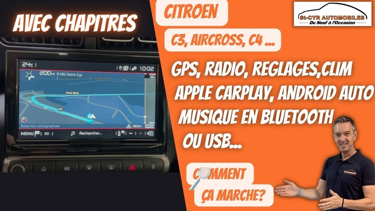 CITROEN C3,C4, Guide complet GPS, radio, Bluetooth, Carplay, Android auto, paramètres essentiels…