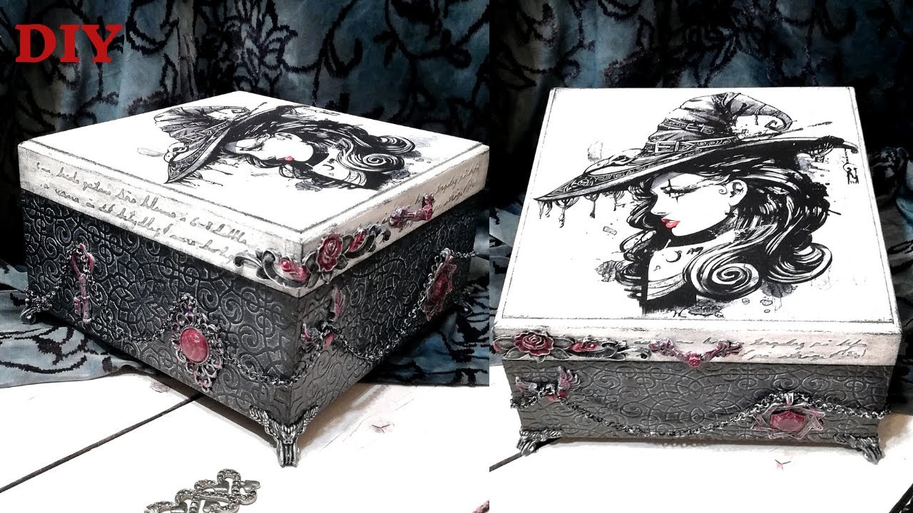 Halloween decoupage box DIY/WITCHING HOUR YOUTUBE HOP (closed)/Víspera de Todos los Santos decoupage