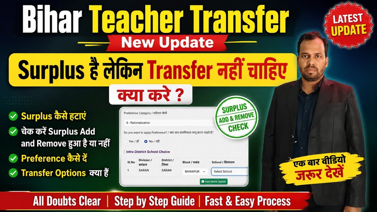 Bihar Teacher Surplus hai Transfer Nhi Chhaiye Kya Kare🚨 Rationalization Remove।Surplus Kaise Hataye