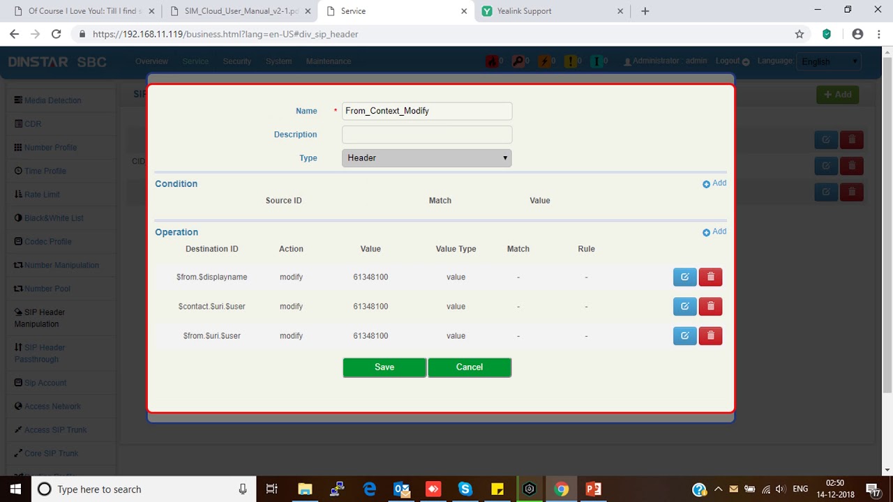 DINSTAR SBC config working