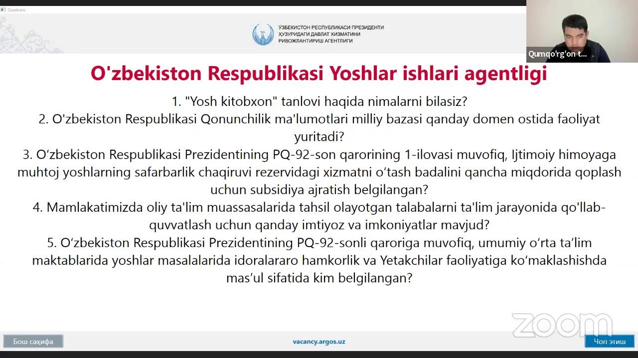 Angor tumani - mahalladagi yoshlar yetakchisi lavozimi