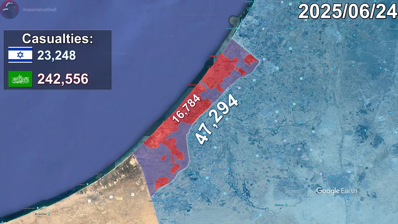 Israel-Hamas War: Every Day to August 1st, 2025 Mapped using Google Earth