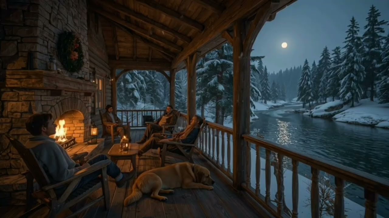 Deep Sleep in a Snowy Riverside Cabin | 4K Winter Relaxation 🔥🌙#riversounds#fireplacesounds#4krelax
