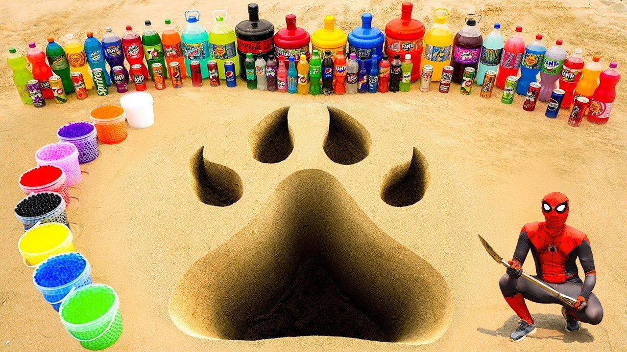 How to make Cat paw pit with Cement, Giant Coca Cola, Fanta, Mtn Dew, Mirinda, Pepsi, 7up and Mentos
