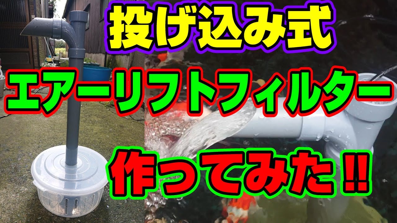 【汚池再生計画】DIY『投げ込み式のエアーリフトフィルター』作ってみたら傾向良いかも‼＃INTEXプール＃DIY＃エアーリフト＃錦鯉池作成#koipond #koi