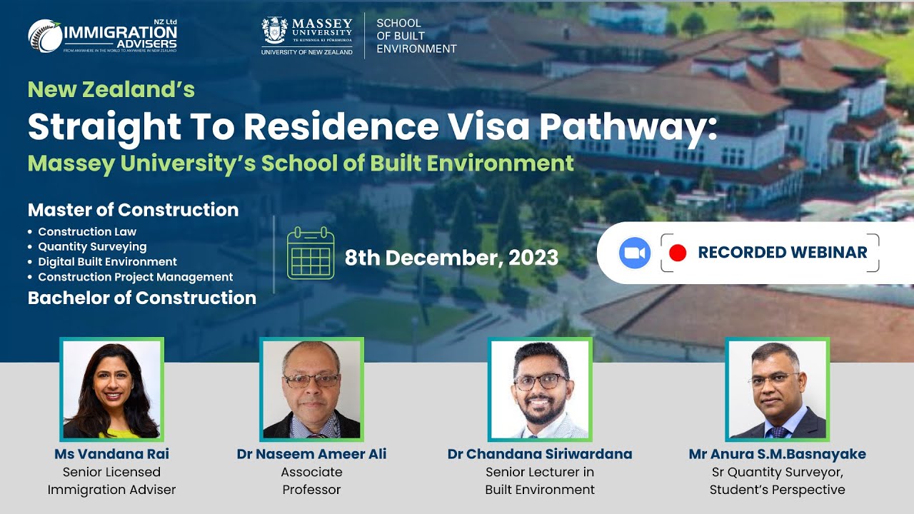 Webinar Recording | Massey Uni - Construction Course | Straight To Residence Visa Pathway | IANZ