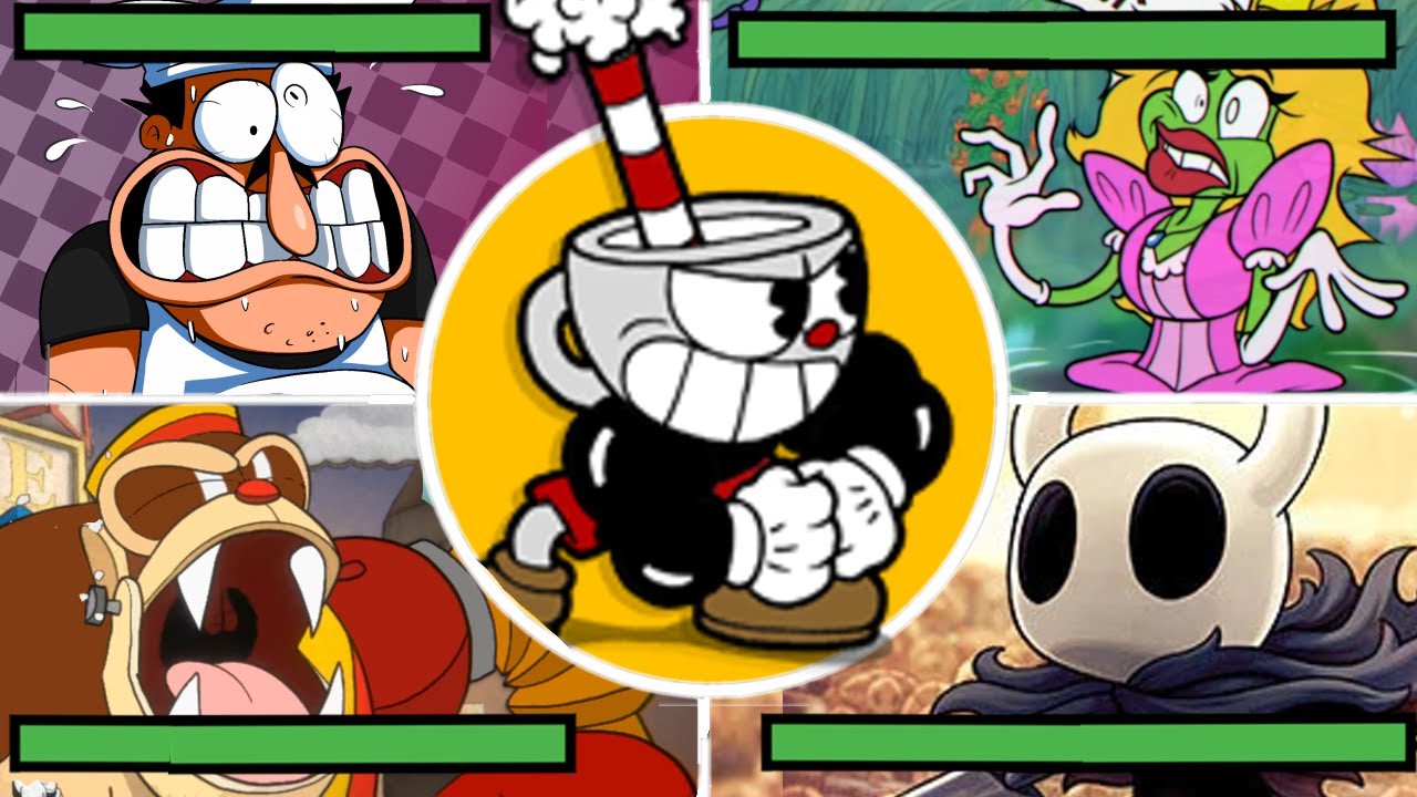 Cuphead - All Epic Crossover Boss Fights With Healthbars !!