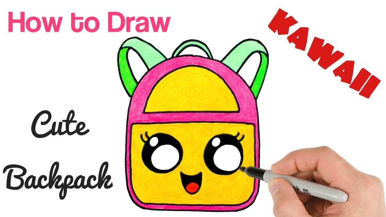 How to Draw Cute Backpack Kawaii school drawings DIY