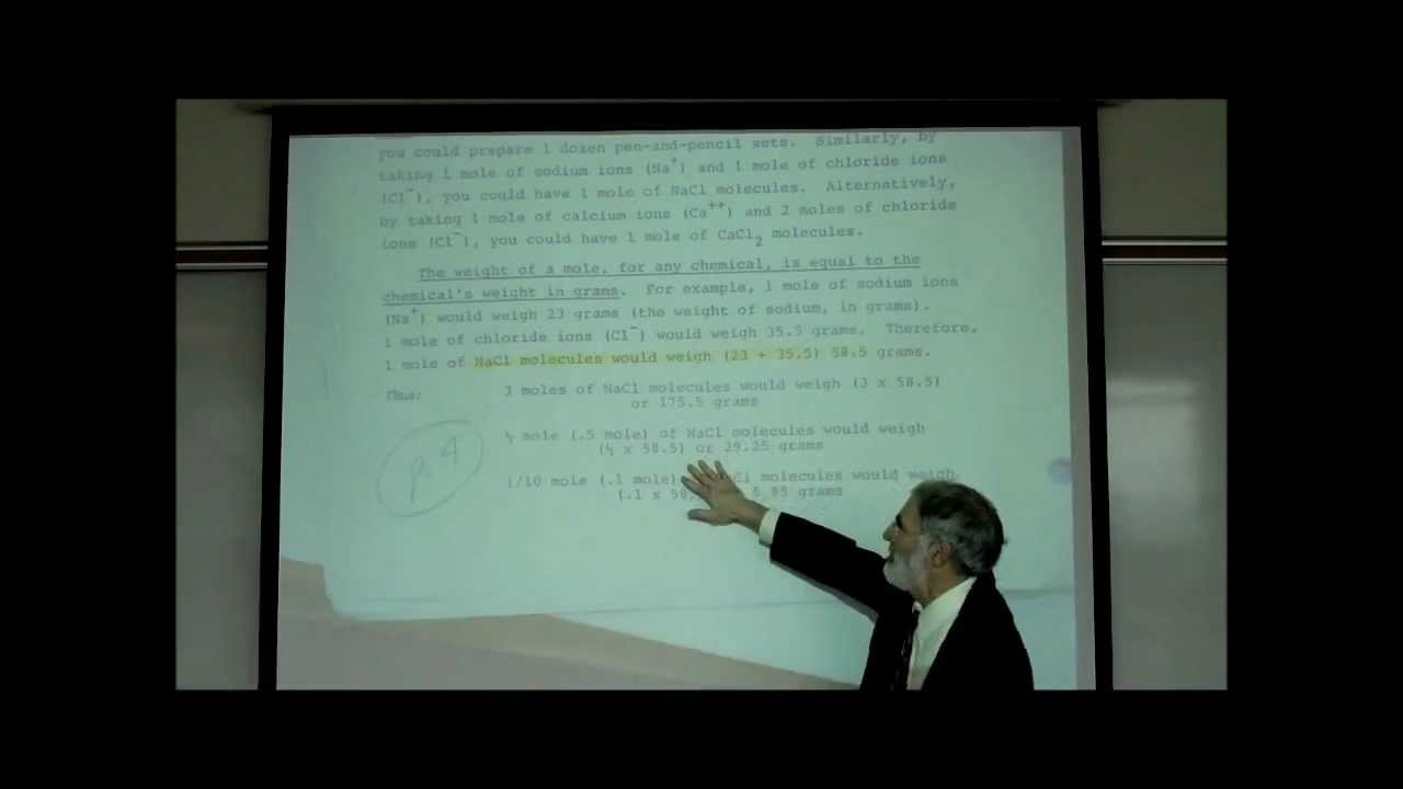 CONCENTRATION OF SOLUTIONS; PART 2; MOLES, MILLIMOLES & MILLIEQUIVALENTS by Professor Fink