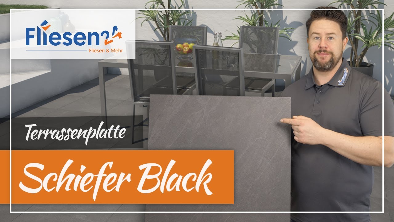 Terrassenplatte in 2 cm Stärke | Schiefer Black 60x60 cm & 45x90 cm | Schieferoptik Feinsteinzeug