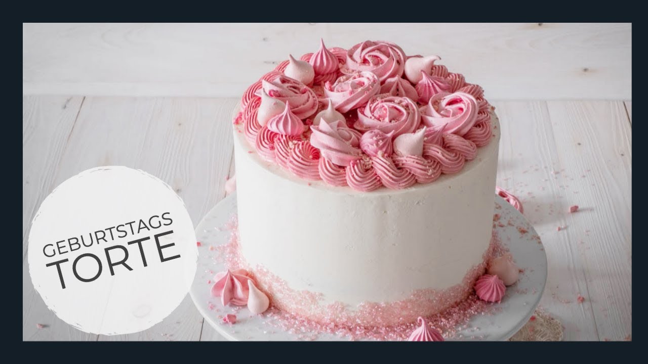 Torte zum Geburtstag mit Fruchteinlage und Baiser - Torten Deko - Torte einstreichen und dekorieren