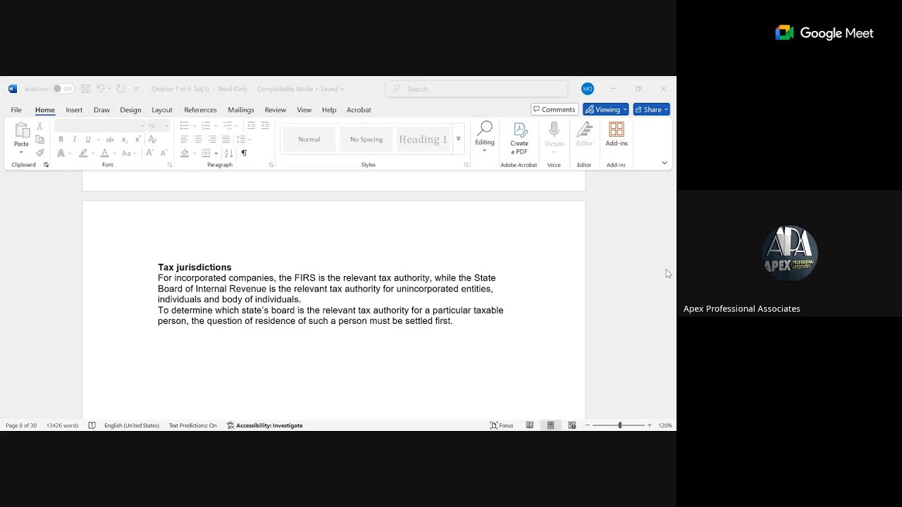 Apex Tax Virtual Class (Nov 2025) - Introduction to the New Syllabus and Chapter 1 and 2