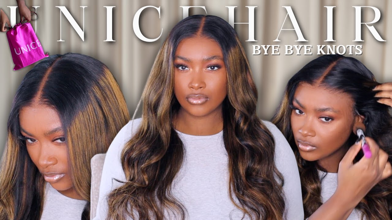 🔥Unice Bye Bye Knots 7x5 Glueless Lace Balayage Highlight Body Wave Wig Install |Re'biana Symone