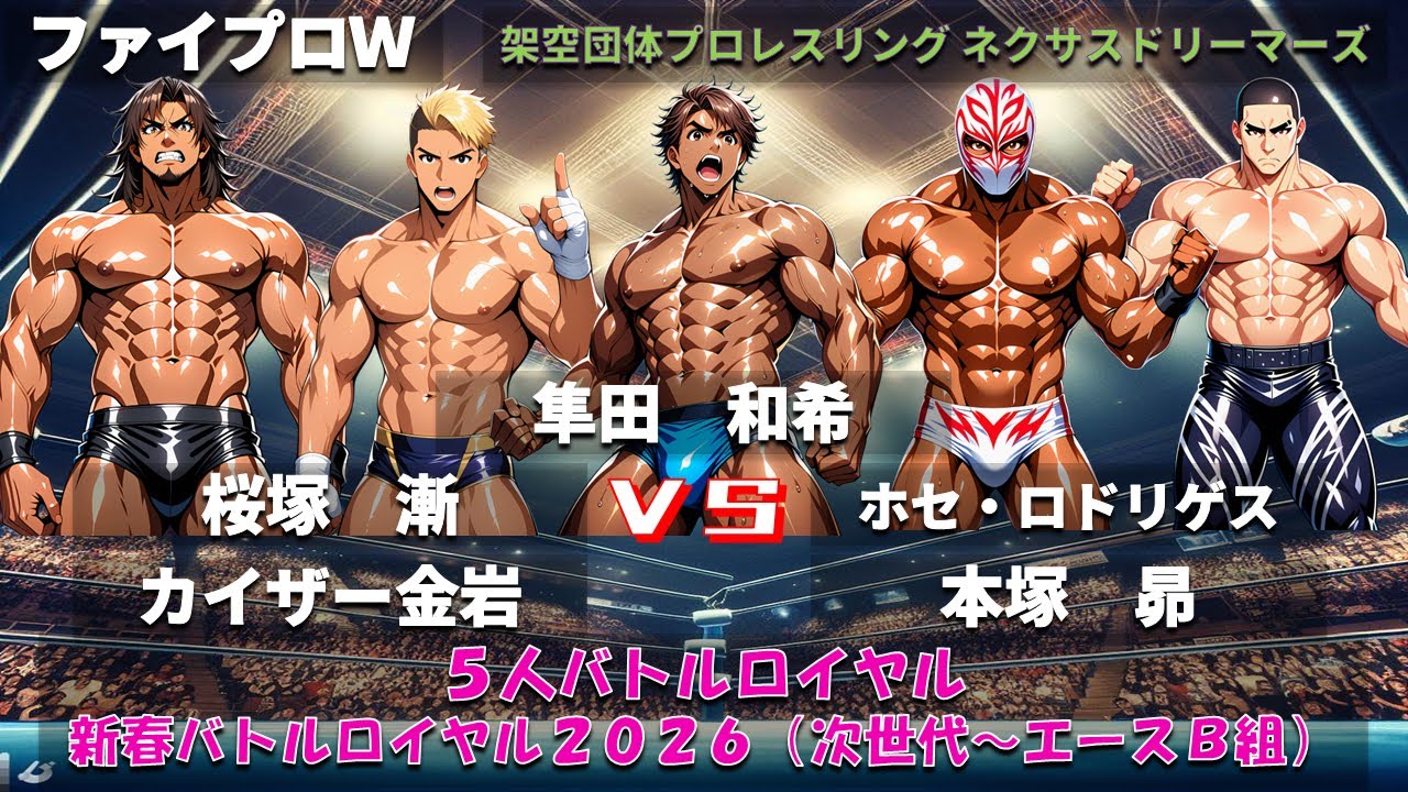 【ファイプロW】５人バトルロイヤル　新春バトルロイヤル２０２６（次世代～エースＢ組）　隼田和希・桜塚漸・カイザー金岩・ホセ・ロドリゲス・本塚昴【ネクサスドリーマーズ－261】
