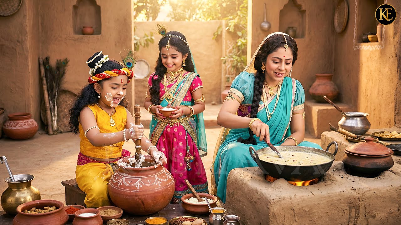 जब मैया ने सिखाया कान्हा और राधा को प्रेम से भोजन बनाना। || YMKN || Shree Krishan leela ||