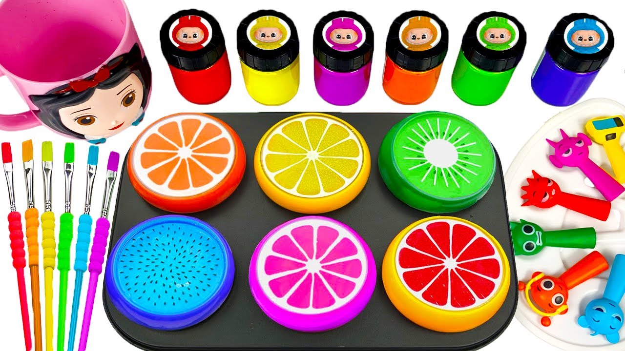 Oddly Satisfying Video| 6 Rainbow Sparkly Star Lollipops from Mixing Colorful Fruit Slimes & Cutting