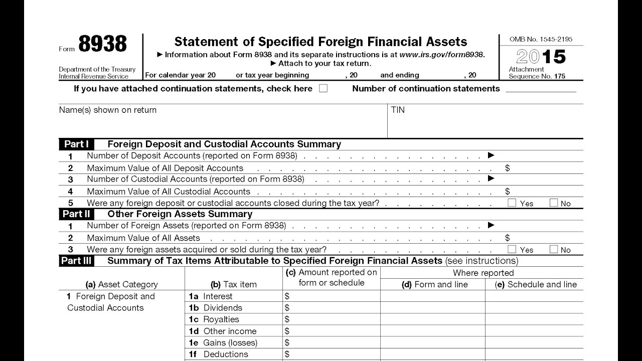 Form 8938, Statement of Specified Foreign Financial Assets