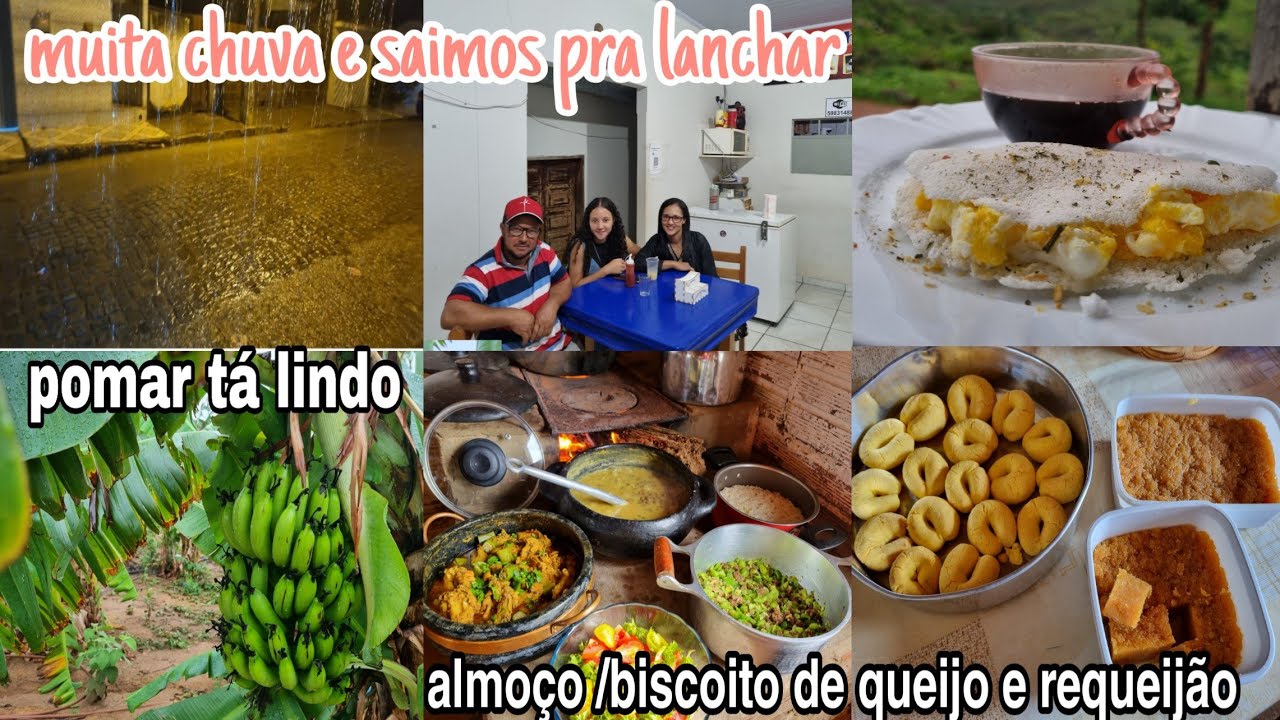 noite de muita chuva/ fomos lanchar e buscar Dani/ mostrei o pomar/ almoço/ fiz chipa e requeijão