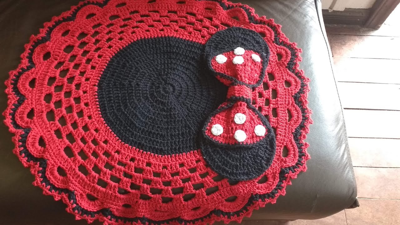 jogo de banheiro de barbante em crochê da minnie, tapete da pia ( 1/2 ) fácil de fazer.