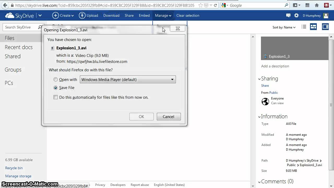 Creating live.com account and upload