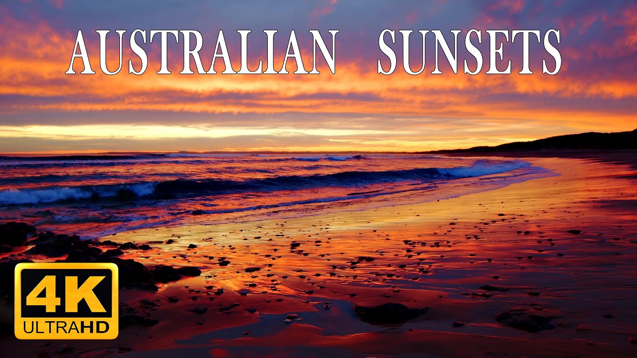 Australian sunsets with natural calming sounds of a gentle surf. Impressive, colorful, breathtaking
