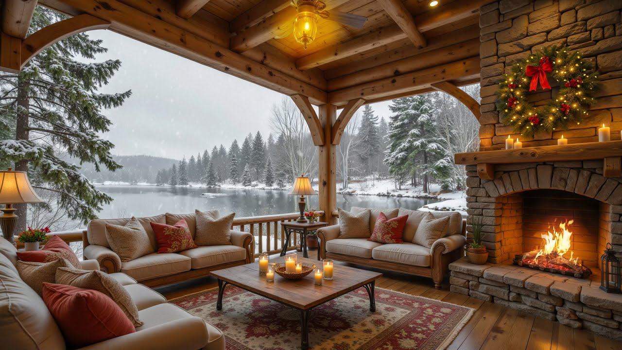 Cozy Winter by the Lake ❄️ Soft Piano & Fireplace Ambience for Relaxation and Focus