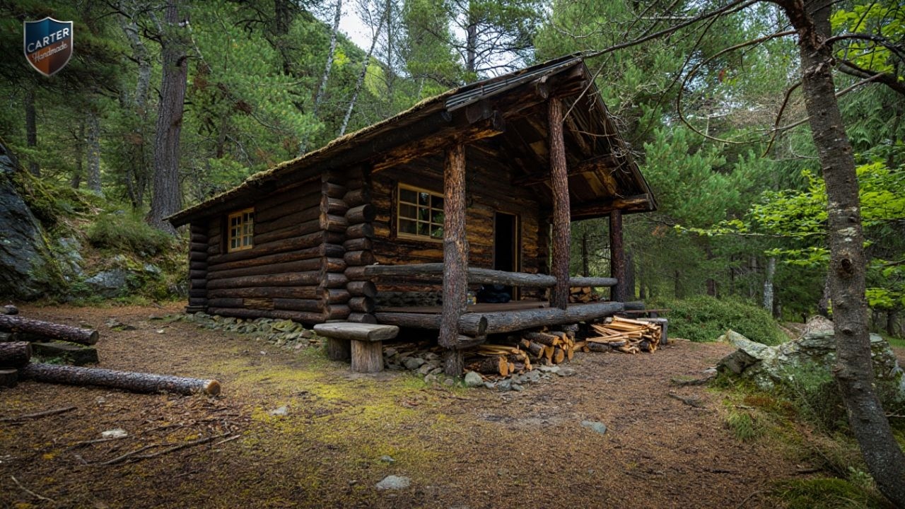 Building A Wooden Cabin By Hand in the Forest &ndash; Full Primitive Construction