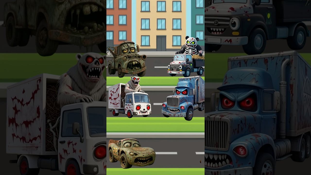 Monster truck, zombie animals &  McQueen, zombie truck #zombiecartoon #animation #cartoon