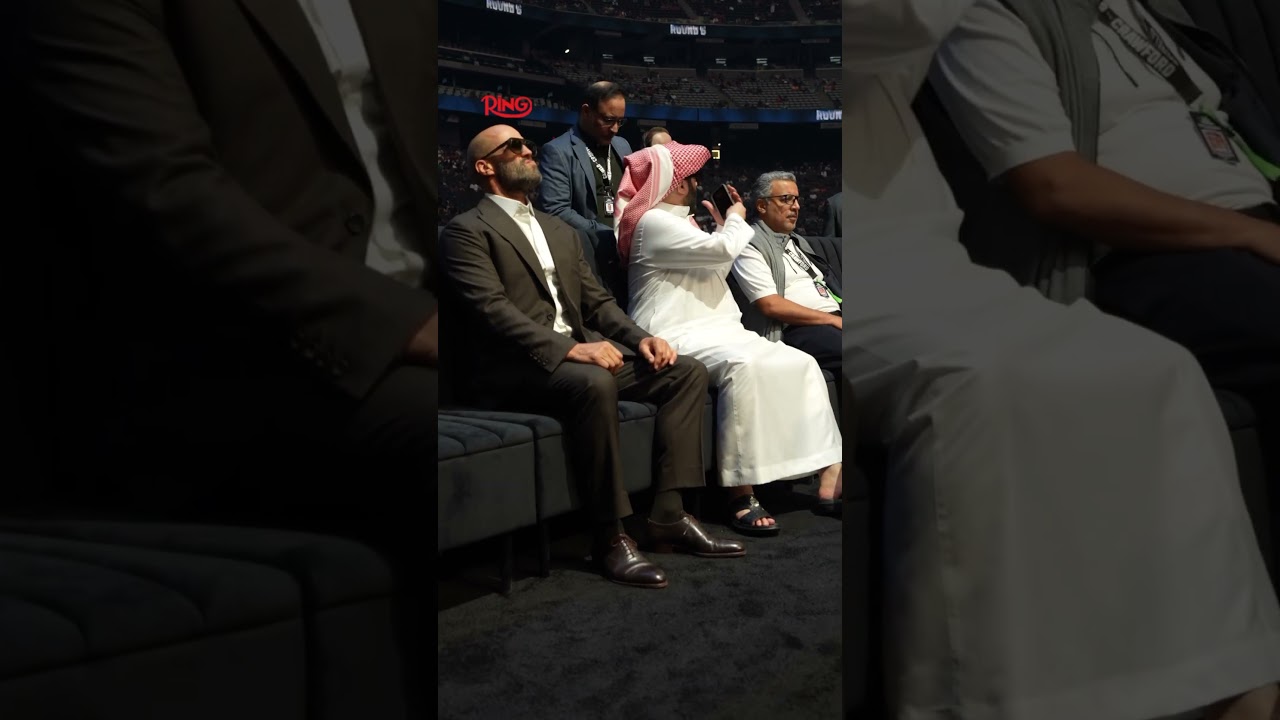 Turki Alalshikh and Jason Statham enjoying the fights on the Canelo vs Crawford card from ringside