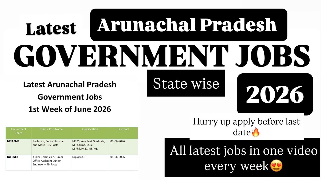 Arunachal Pradesh Govt Jobs 2026 |Arunachal Pradesh Govt Jobs June 2026| Jobs in Arunachal Pradesh 