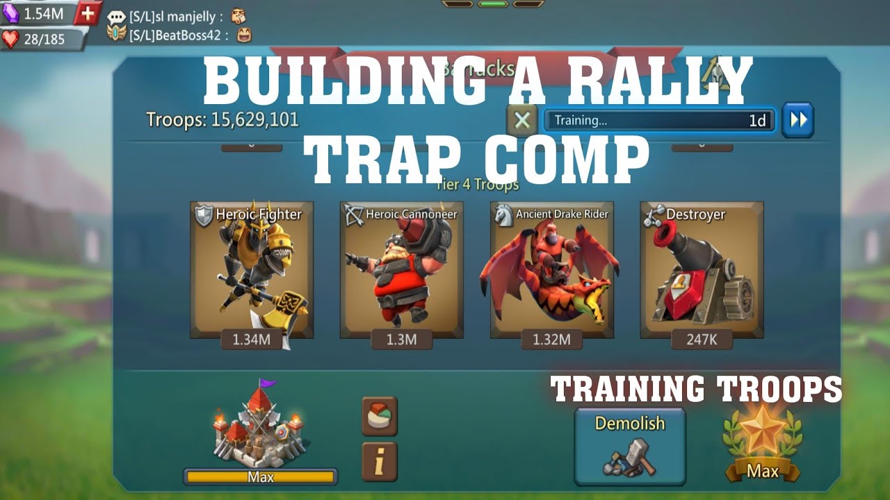 LORDS MOBILE - BUILDING A F2P RALLY TRAP COMP || TRAINING TROOPS