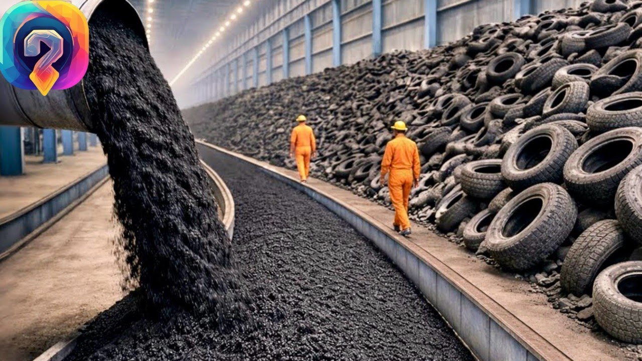 Wie in einer riesigen Abfallrecyclinganlage aus Millionen Gummibitumenasphalt hergestellt wird.
