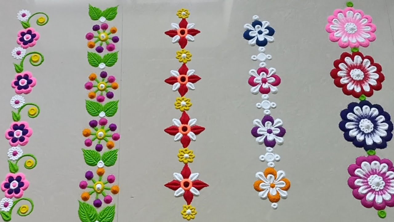 6 beautiful new flower border rangoli designs | Holi special colorful border rangoli बहुत ही आसान