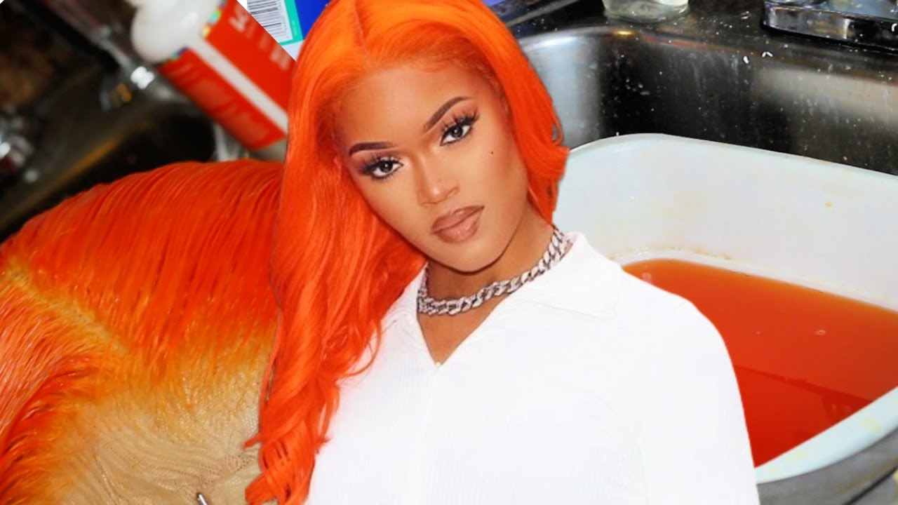 Easiest Way to Dye your hair ORANGE | Never get color on your lace again! Kiss Color Neon Orange