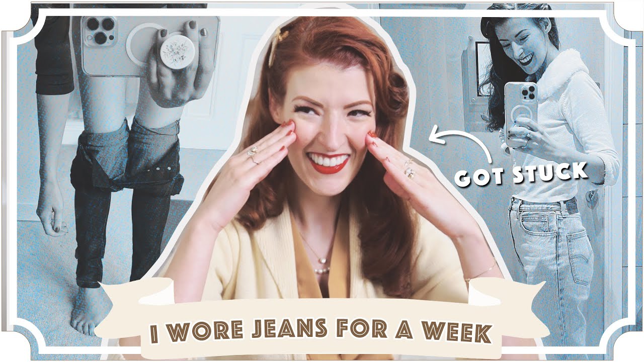 Vintage girl wears jeans for a week