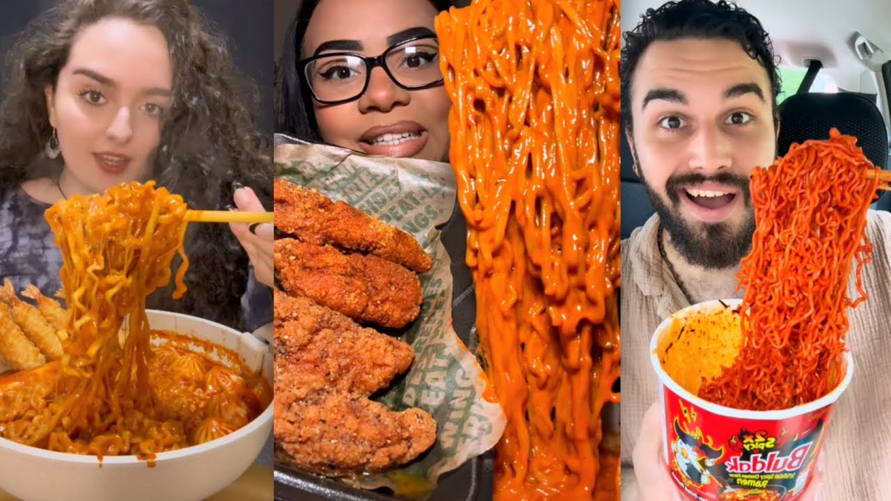 Spicy Buldak Noodles Mukbang 🔥 Extreme Cheese Pulls & Crunchy ASMR