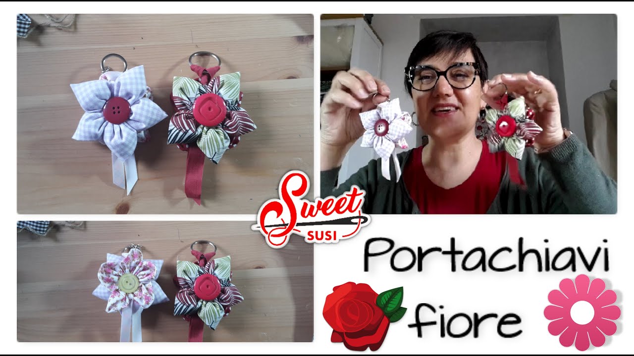 🌼 riciclo ritagli di tessuti / portachiavi fiore /  facilissimo CARTAMODELLO GRATIS