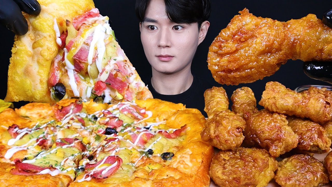 반올림피자샵 고구마피자 허니콤보 피자 치킨 먹방ASMR MUKBANG SWEET POTATO PIZZA & FRIED CHICKEN サツマイモのピザ チキン eating sounds