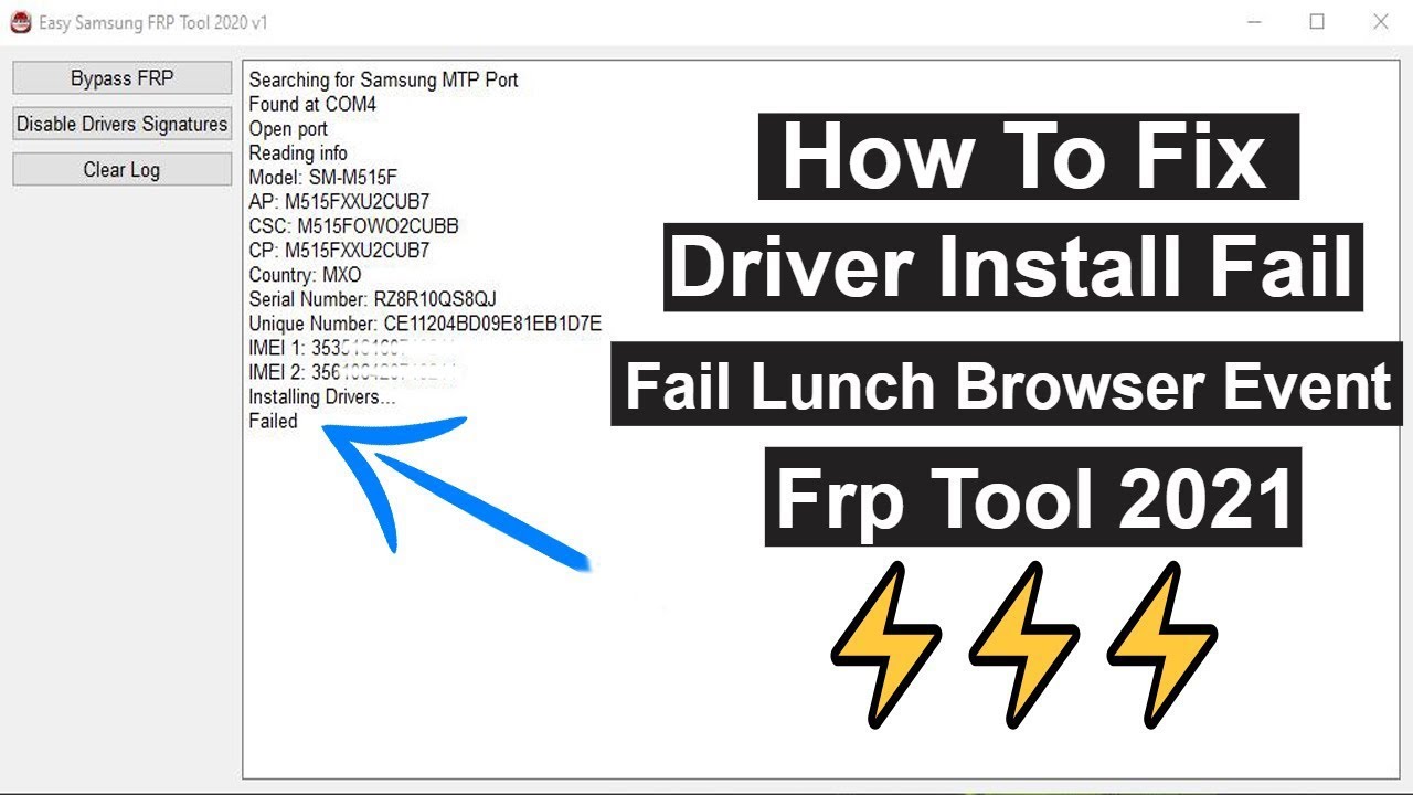 How To Fix Samsung Frp Tool installing drivers... failed / Failed to lunch Browser Event easy method