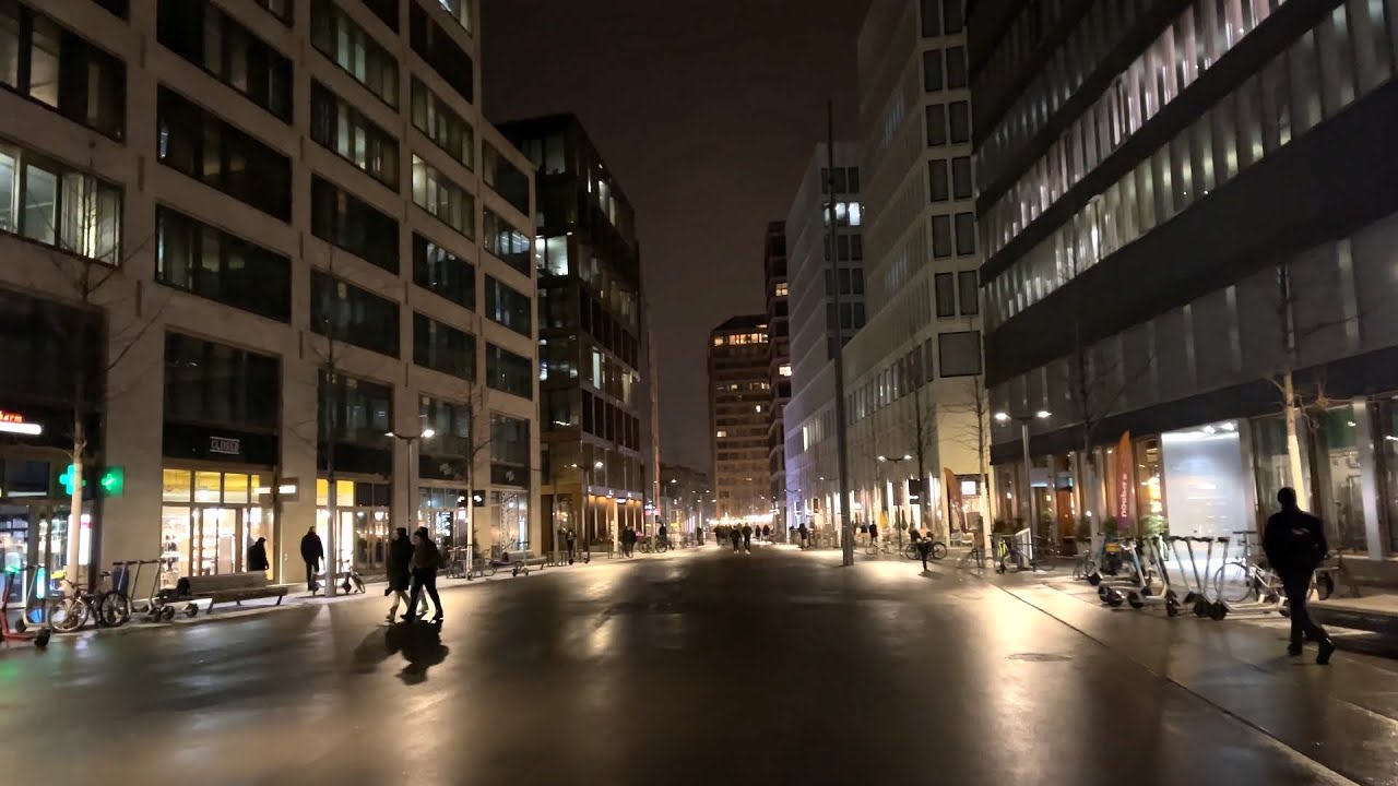 Winter Evening walk in Zurich, Switzerland | Europaallee, Langstrasse, Helvetiaplatz, Stauffacher 4K