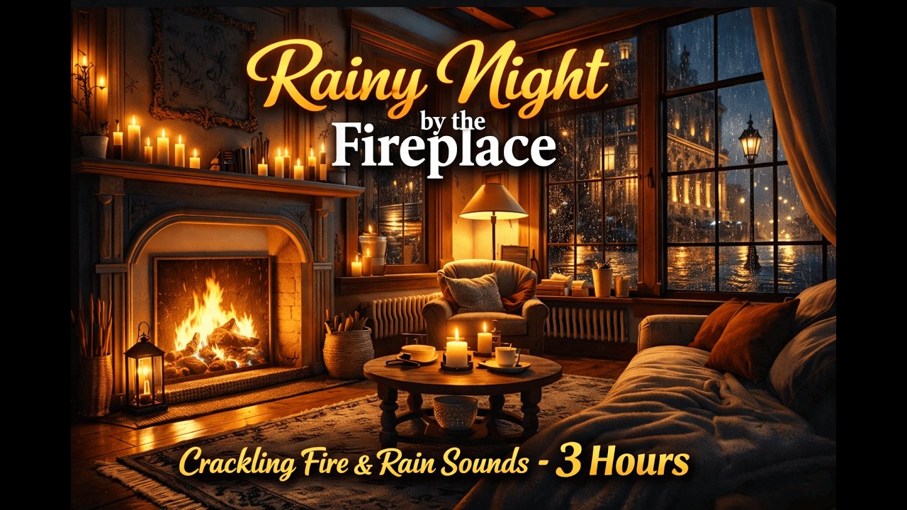 Cozy Fireplace & Rain Sounds at Night 🔥🌧️ 3 Hours Deep Sleep Ambience
